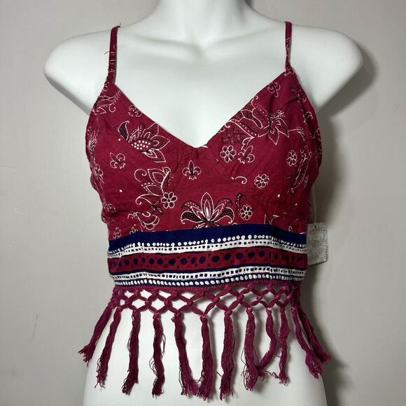 Free People Tops - NWT Free People Red Bandana Cropped Top Boho Festival Coastal Cowgirl Western